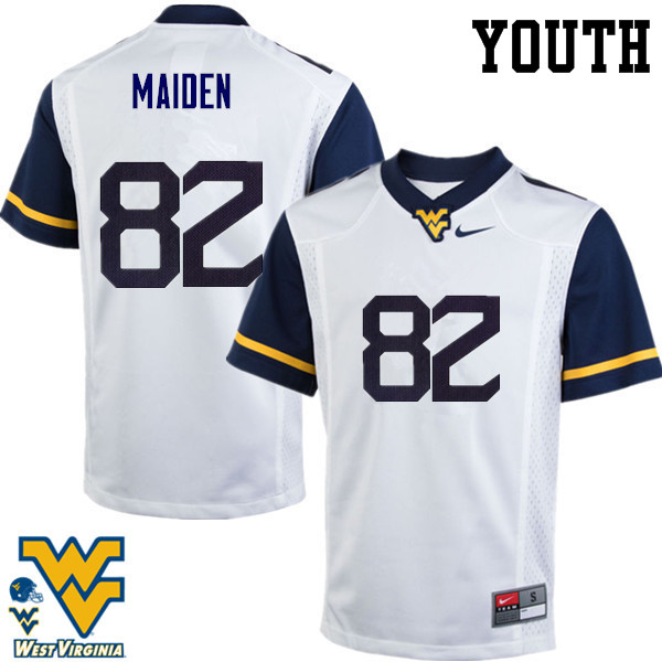 Youth #82 Dominique Maiden West Virginia Mountaineers College Football Jerseys-White - Click Image to Close